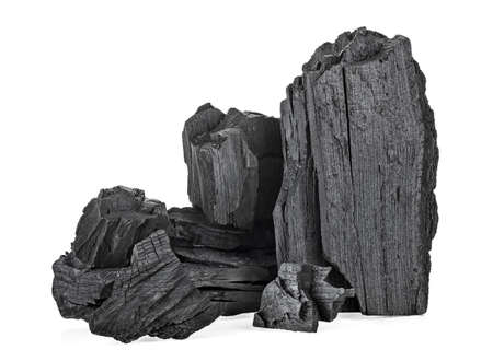 Pile of charcoal isolated on a white backgroundの写真素材