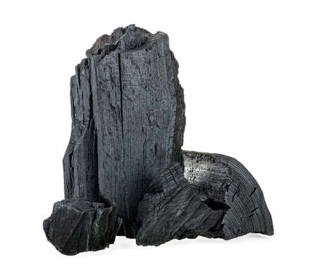 Pile of charcoal isolated on white backgroundの写真素材