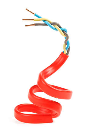Closeup of red electric cable on a white backgroundの写真素材