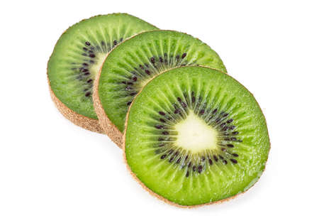 Sliced kiwi fruit isolated on a white backgroundの写真素材
