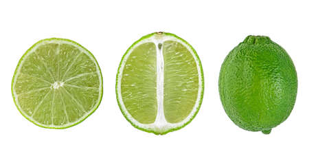 Set of lime fruits isolated on a white background. Top view.の写真素材