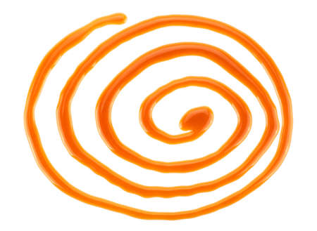 Sweet caramel sauce isolated on a white background. Top view. Circle shape.の写真素材