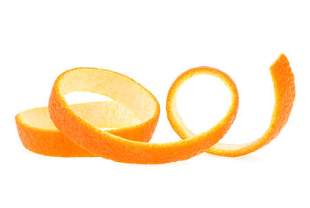 Spiral form of juicy orange skin isolated on a white background. Vitamin C.の写真素材