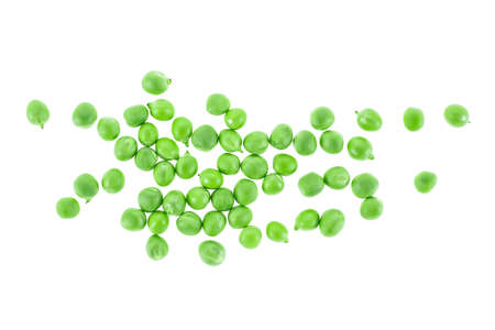 Top view of fresh green peas isolated on a white backgroundの写真素材