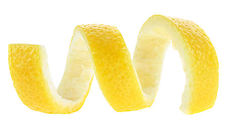 Spiral sliced lemon skin. Lemon twist or lemon peel isolated on a white background.
の写真素材