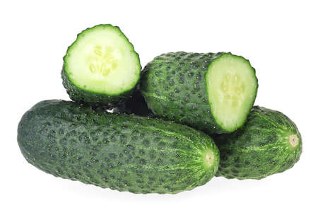 Ripe green cucumbers isolated on a white backgroundの写真素材