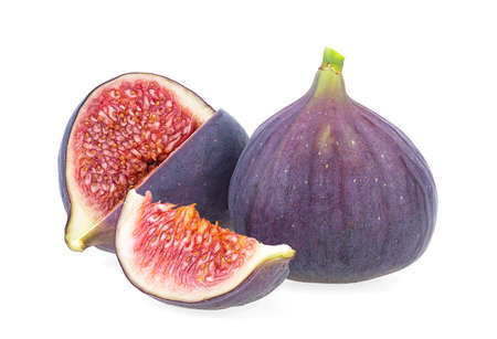 Fresh figs isolated on a white background. Sliced fresh figs on white.の写真素材
