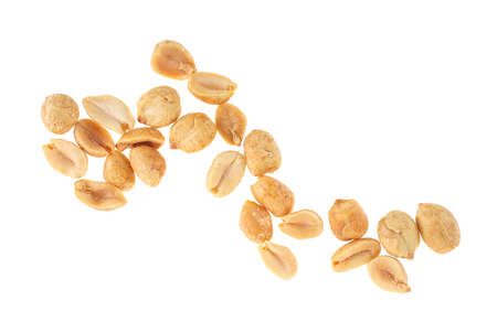 Salted roasted peanuts isolated on a white background, top view.の写真素材