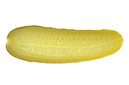 Cucumber slice - One pickled cucumber cut in half on a white background.の写真素材