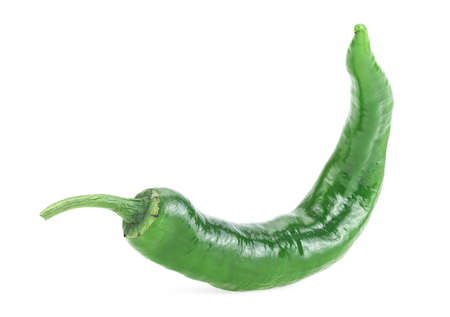 Green chilli pepper isolated on a white background. Spicy green hot chili pepper.の写真素材