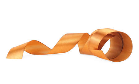 Brown satin ribbon isolated on a white backgroundの写真素材