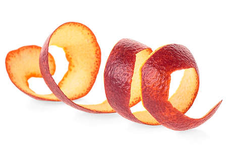 Peel of sicilian orange isolated on a white background. Orange twist.の写真素材