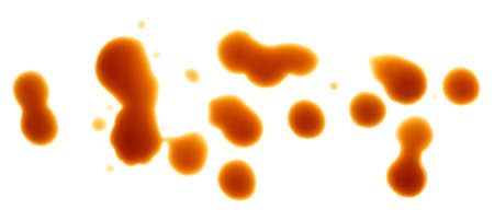 Spilled soy sauce isolated on a white background, top view. Teriyaki Sauce, Oyster Sauce or Balsamic Vinegar.の写真素材