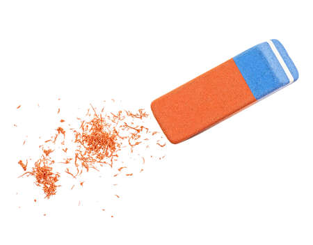 Eraser and eraser scrap isolated on a white background. Top view.の写真素材