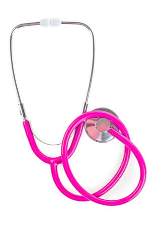 Close up of stethoscope on a white background, top view. Medical accessories.の写真素材