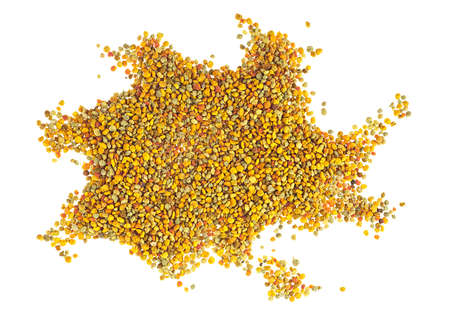 Bee pollen grains on a white background, top view. Healthy natural medicine for influenza.の写真素材