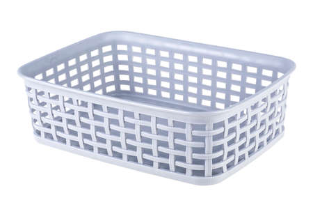 Gray plastic organizing basket isolated on a white backgroundの写真素材