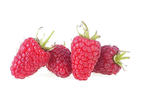 Ripe raspberries isolated on a white background. Four raspberries isolated.の写真素材
