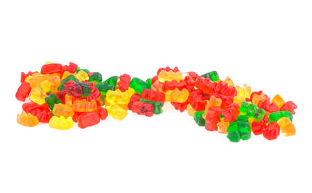 Colorful eat gummy bears isolated on a white background. Jelly bears. Pile of colorful jelly bears.の写真素材