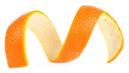 Curly orange peel isolated on a white background with clipping path. Orange skin.の写真素材