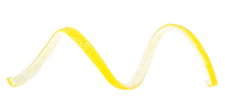 Spiral of lemon skin. Citrus twist peel isokated on a white background. Flavedo.の写真素材