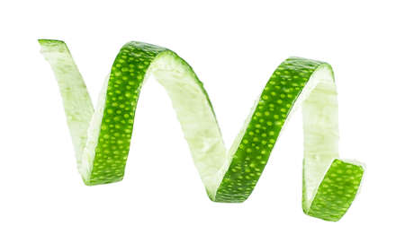 Lime skin isolated on a white background. Lime peel.の写真素材