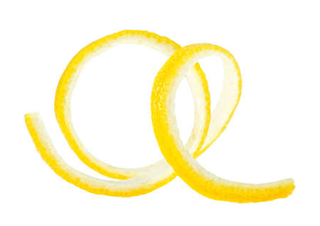 Lemon twist or lemon peel isolated on a white background. Spiral sliced lemon skin.の写真素材