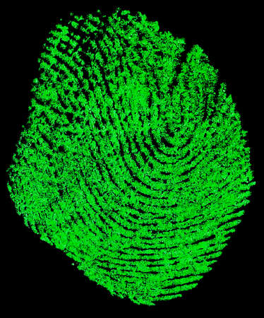 Green fingerprint on a black backgroundの写真素材