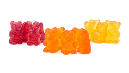 Colorful gummy bears isolated on a white background. Multi Colored jelly bears candy.の写真素材