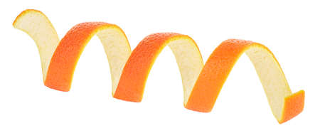 Isolated image of orange zest spiral on a white background. Vitamin C, beauty health skin concept.の写真素材