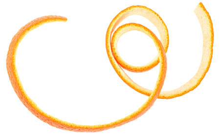 Isolated image of spiral orange peel on a white background. Orange zest spiral. Citron.の写真素材