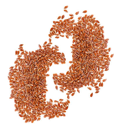 Flax seeds isolated on a white background, top view. Linseeds.の写真素材