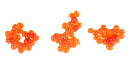 Top view of red caviar isolated on a white background. Salmon Red Caviar.の写真素材