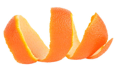 Spiral orange peel isolated on a white background. Vitamin C, beauty health skin concept. Selective focus.の写真素材