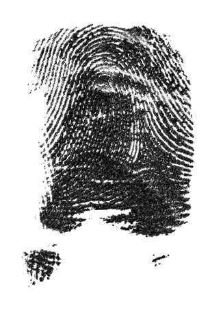 Black ink fingerprint isolated on a white background. Police fingerprints.の写真素材