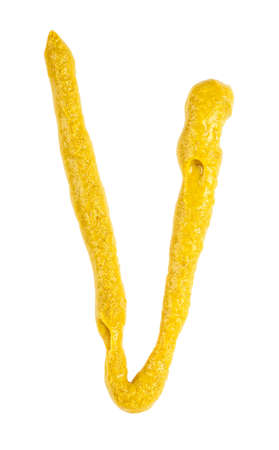 Yellow mustard sauce isolated on a white background. Spicy mustard sauce. Handful mustard sauce.の写真素材