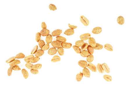 Heap of peeled salted peanuts isolated on a white background, top view.の写真素材