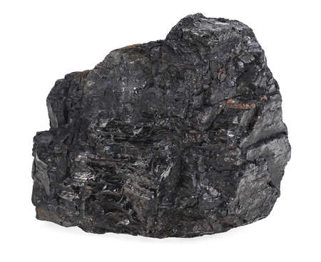 Coal isolated on a white background, close up. Natural black hard coal. Diamond coal. Metallurgical anthracite coal.の写真素材