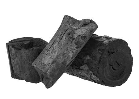 Natural wood charcoal. Traditional charcoal or hardwood charcoal isolated on a white background.の写真素材