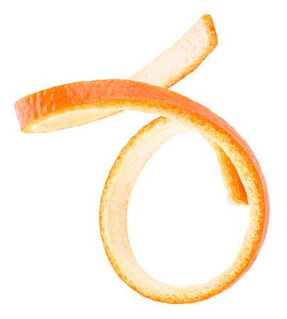 Orange peel stripe in spiral form isolated on a white background. Natural orange peel. Citron.の写真素材