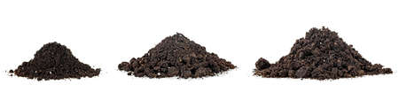 Set pile of soil isolated on a white background. Set pile dirt. Pile heap of soil humus.
