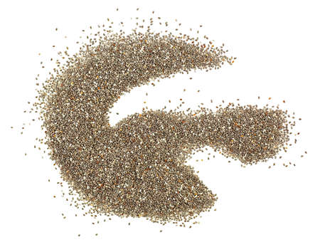 Pile of healthy chia seeds isolated on a white background, top view.の写真素材