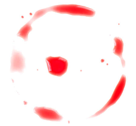 Closeup of a wine stain isolated on a white background. Red wine stain.の写真素材