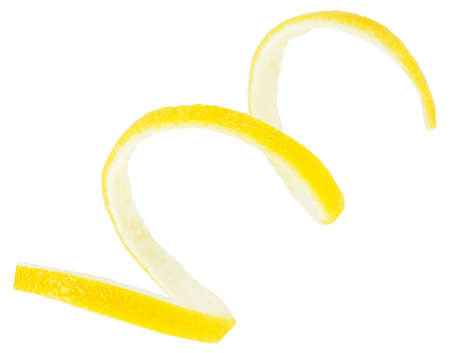 Fresh lemon peel isolated on a white background. Healthy food. Lemon twist.の写真素材