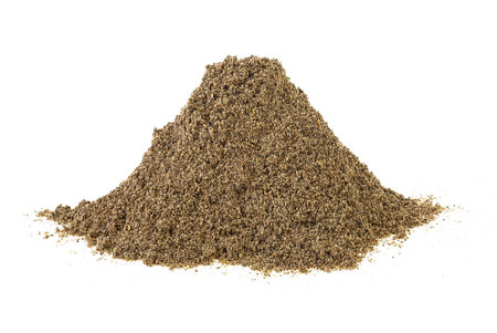 Ground black pepper isolated on a white background. Natural black pepper spice powder.の写真素材