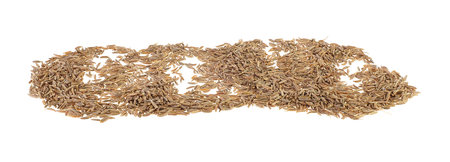 Heap of cumin or caraway seeds isolated on a white background, front view. Dried cumin seeds. Cumin spice.の写真素材