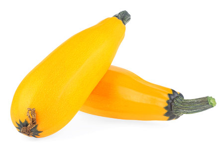 Two yellow zucchini isolated on a white background. Yellow courgette. Vegetables.の写真素材