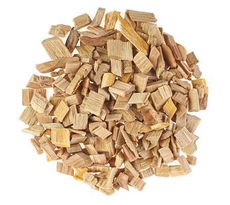 Pile of wood smoking chips isolated on a white background, top view.の写真素材