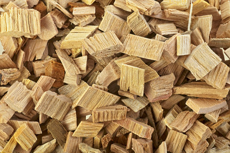 Wood chips for smoking. Wood texture. Wooden chips background. Wooden pieces of apple tree.の写真素材