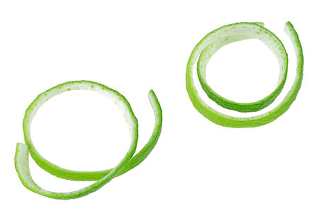 Lime zest isolated on a white background. Healthy food. Lime peel.の写真素材